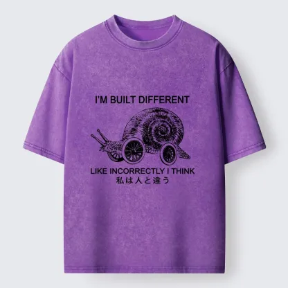 Tokyo-Tiger Snail Built Different With Wheels Joke Washed T-Shirt