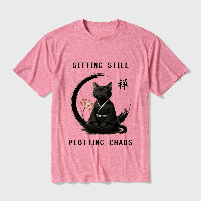 Tokyo-Tiger Sitting still plotting chaos Calming Zen Cat Funny Cotton Blend T-Shirt