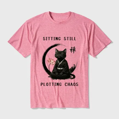 Tokyo-Tiger Sitting still plotting chaos Calming Zen Cat Funny Cotton Blend T-Shirt