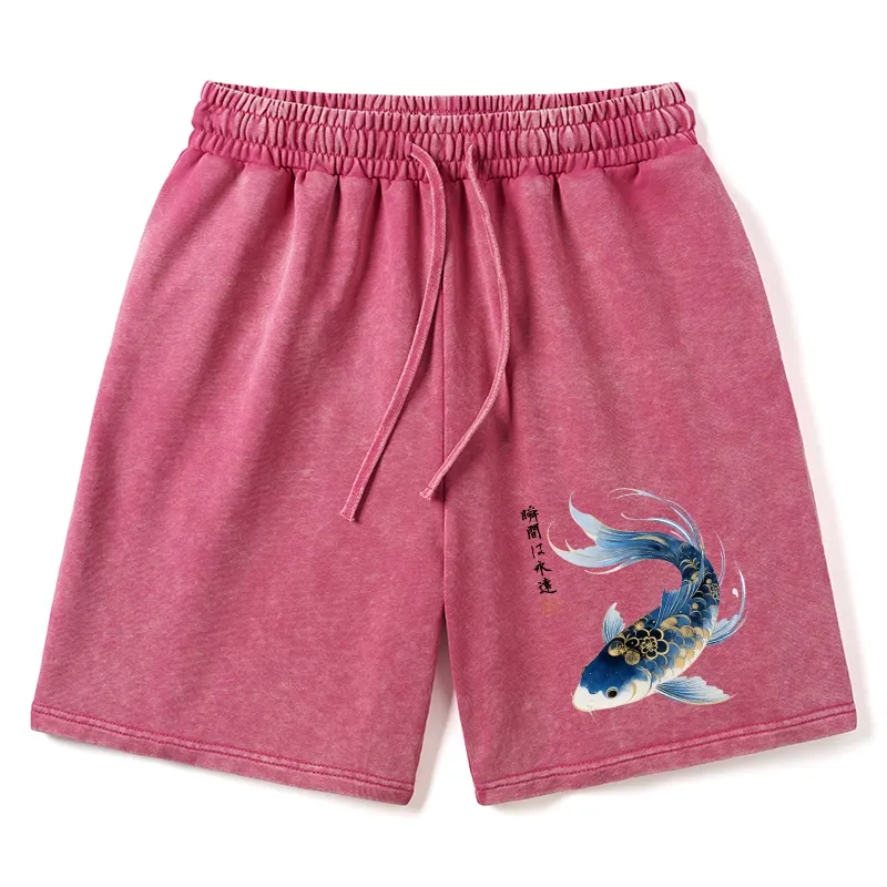 Tokyo-Tiger Elegant Koi Fish Watercolor Art Washed Shorts