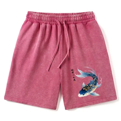 Tokyo-Tiger Elegant Koi Fish Watercolor Art Washed Shorts