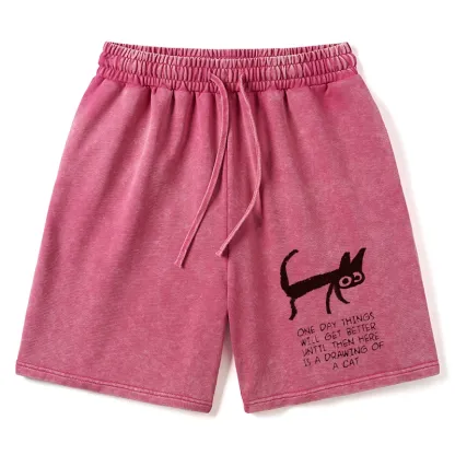 Tokyo-Tiger Cat Cheer Up Drawing Washed Shorts