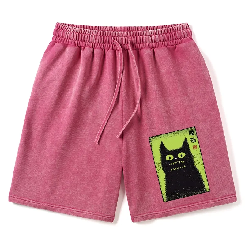 Tokyo-Tiger Spooky Black Cat Japanese Washed Shorts