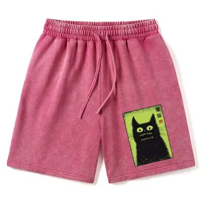 Tokyo-Tiger Spooky Black Cat Japanese Washed Shorts