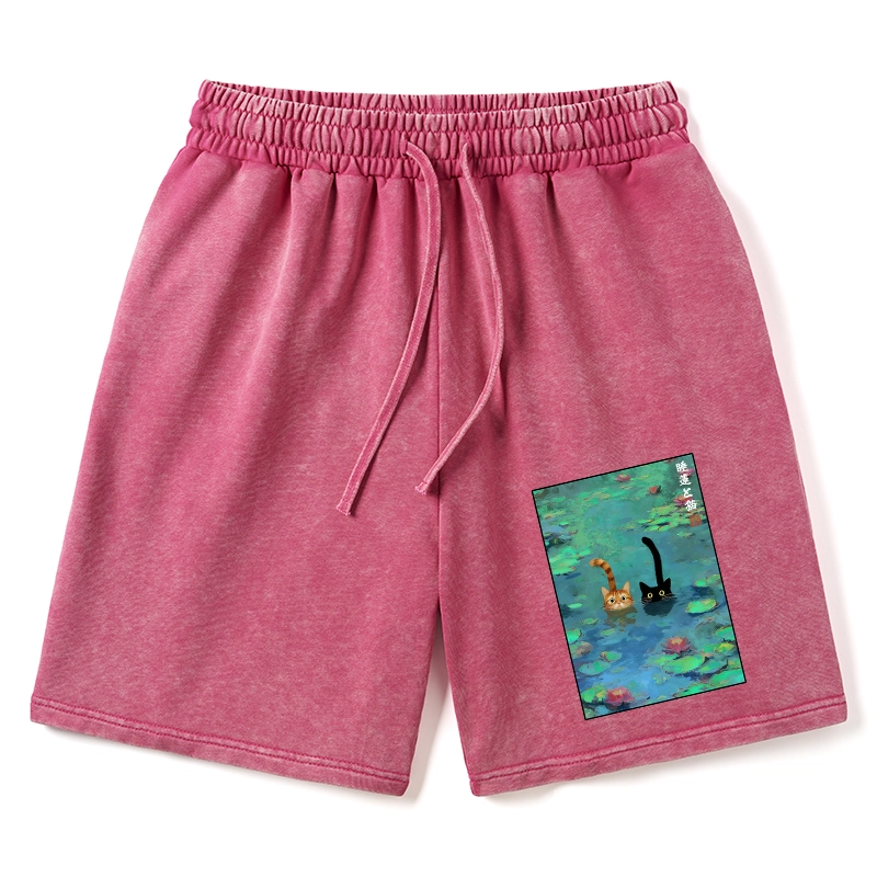 Tokyo-Tiger Funny Cats Swimming In Lilies Washed Shorts