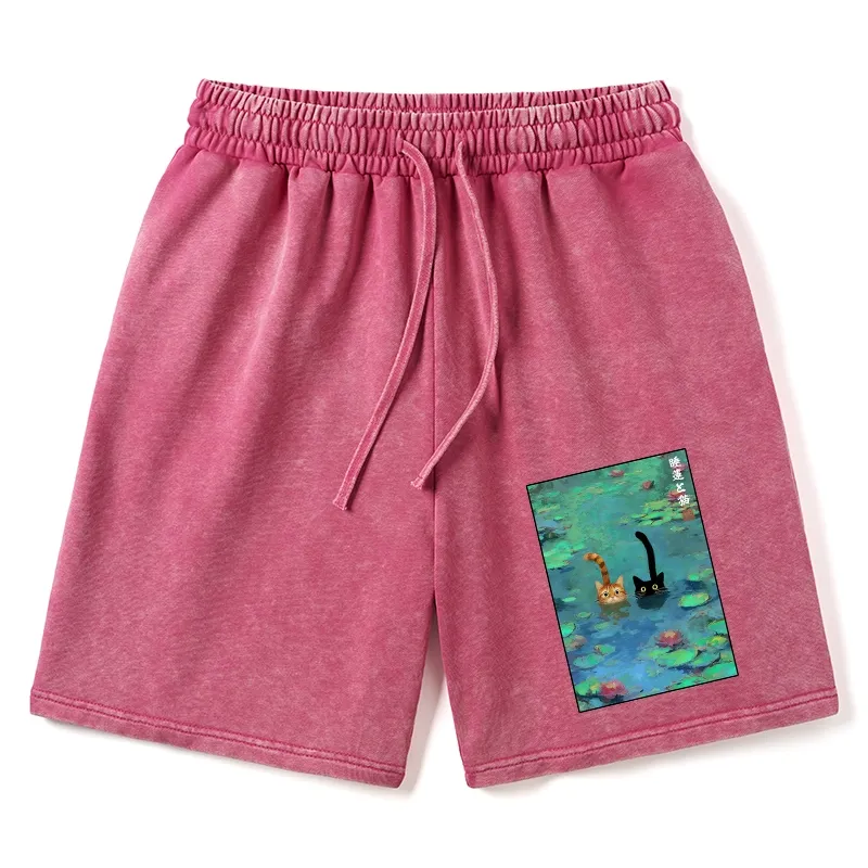 Tokyo-Tiger Funny Cats Swimming In Lilies Washed Shorts