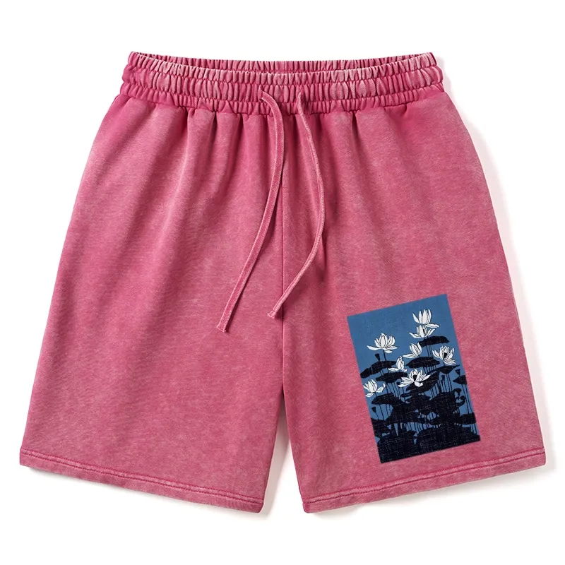 Tokyo-Tiger Blue Lotus Japanese Art Washed Shorts