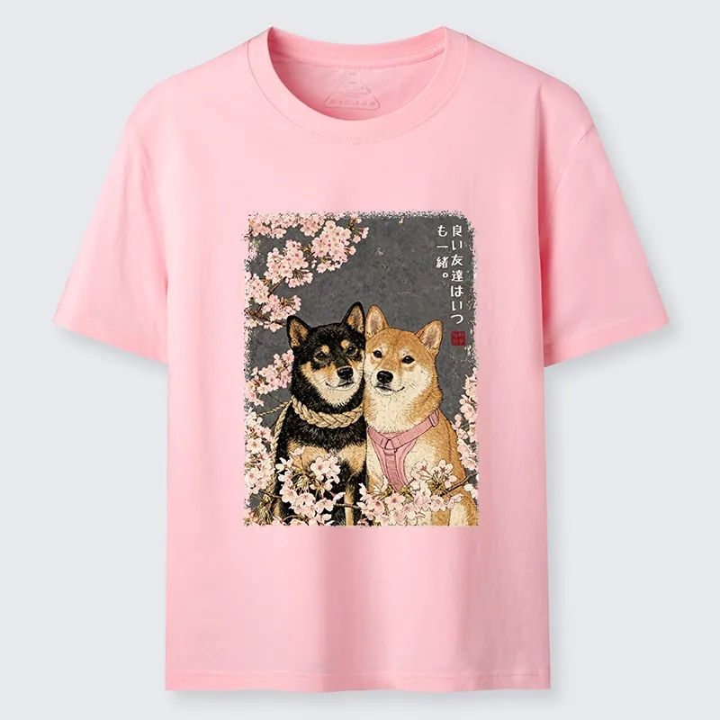 Tokyo-Tiger Two Shibas And Sakura Flowers Classic T-Shirt