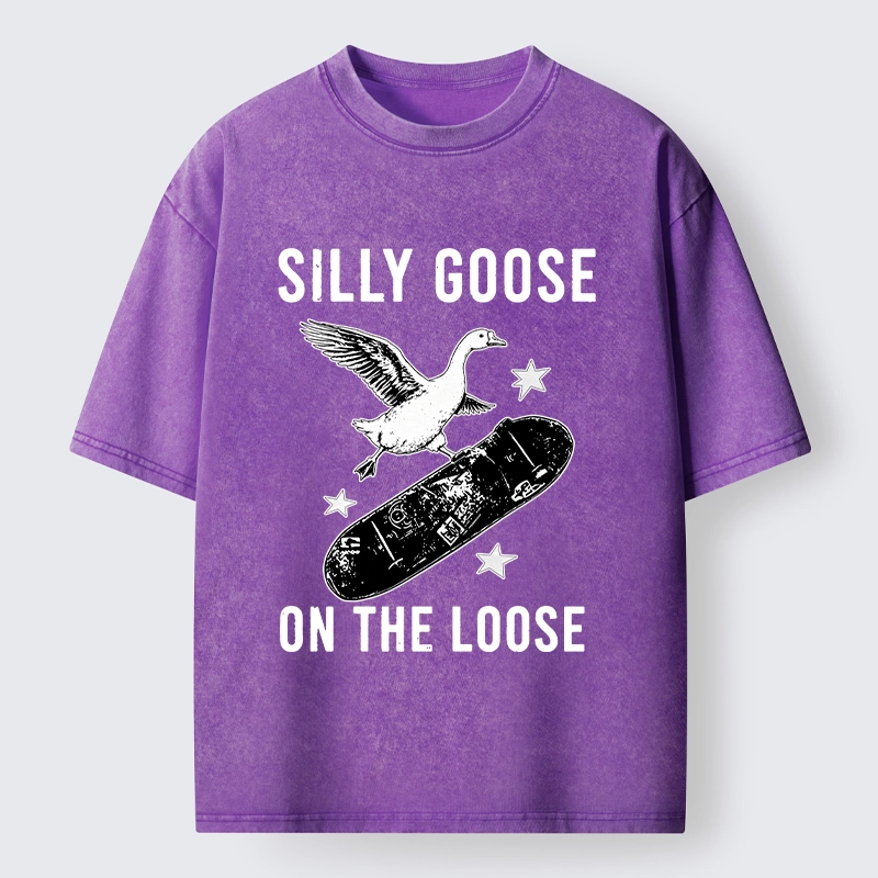 Tokyo-Tiger Cool Goose On Skateboard Washed T-Shirt
