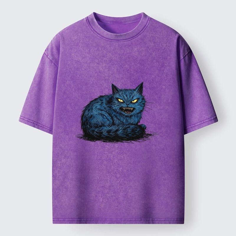 Tokyo-Tiger Fierce Blue Cat With Sharp Teeth Art Washed T-Shirt