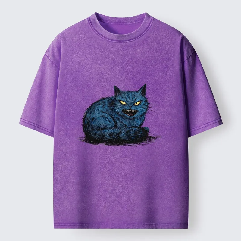 Tokyo-Tiger Fierce Blue Cat With Sharp Teeth Art Washed T-Shirt