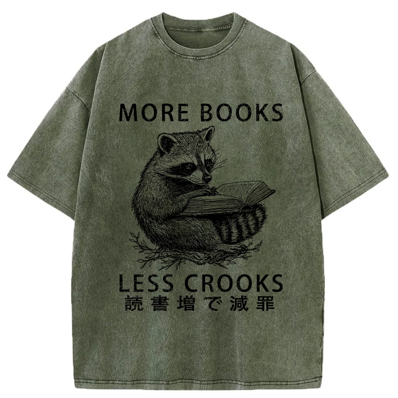 Tokyo-Tiger More Books Less Crooks Washed T-Shirt