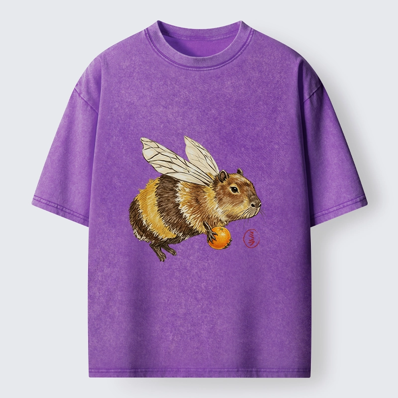 Tokyo-Tiger Funny Capybara Bee Meme Art Washed T-Shirt