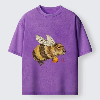 Tokyo-Tiger Funny Capybara Bee Meme Art Washed T-Shirt