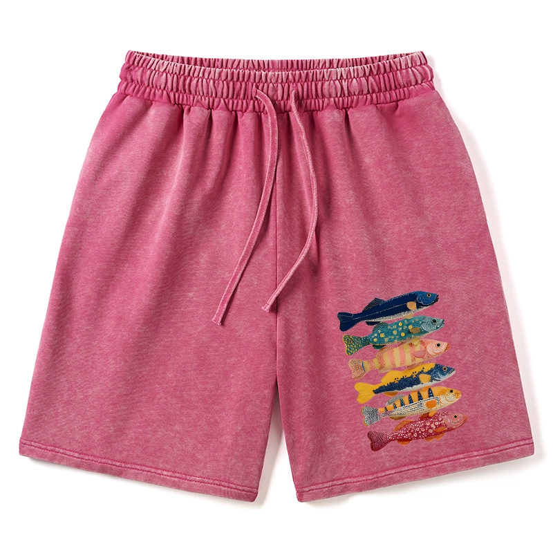 Tokyo-Tiger Colorful Fish Art Collection Washed Shorts