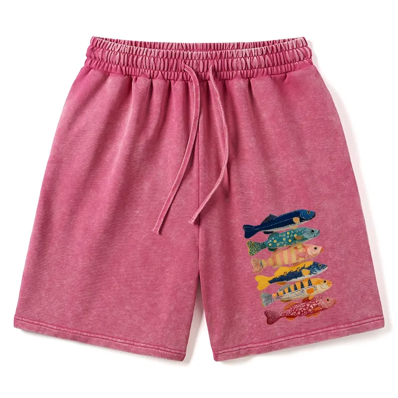 Tokyo-Tiger Colorful Fish Art Collection Washed Shorts Sale