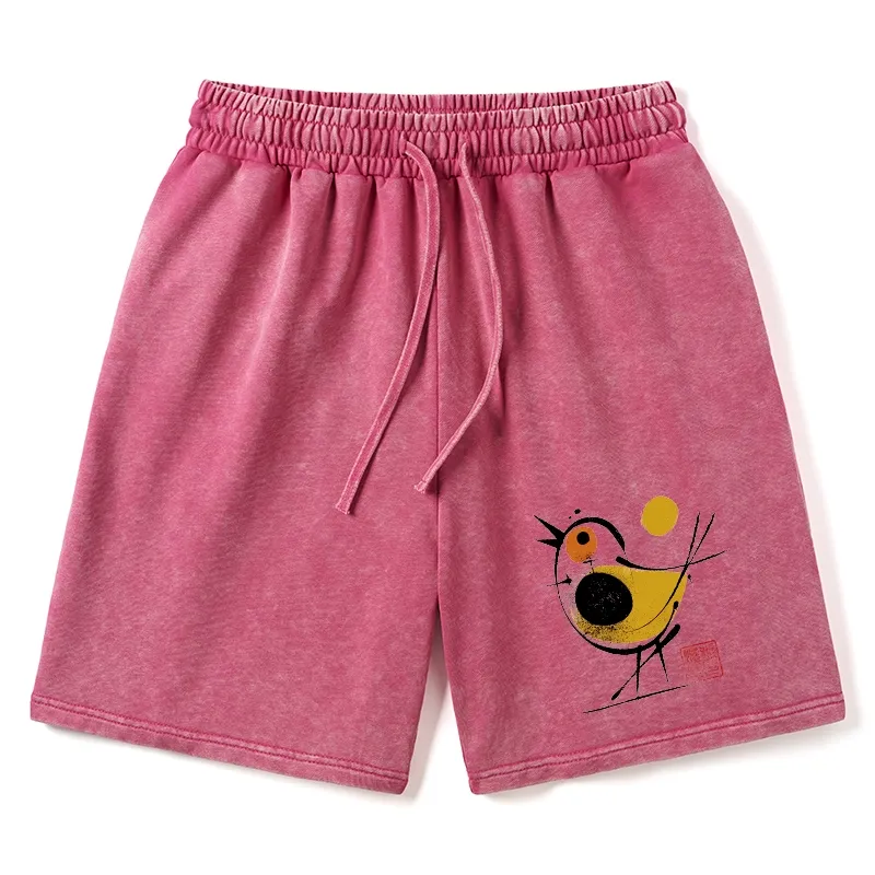 Tokyo-Tiger Aesthetic Yellow And Black Bird Washed Shorts
