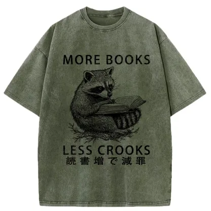 Tokyo-Tiger More Books Less Crooks Washed T-Shirt
