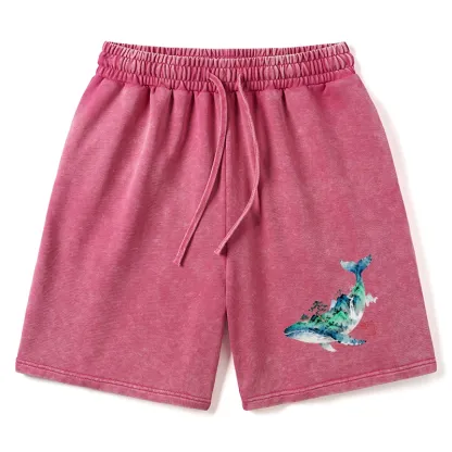 Tokyo-Tiger Whale Ink Painting Landscape Washed Shorts