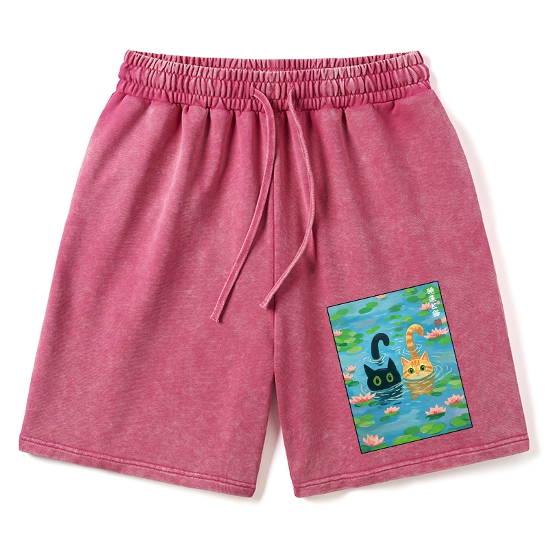 Tokyo-Tiger Cats In The Lotus Pond Washed Shorts