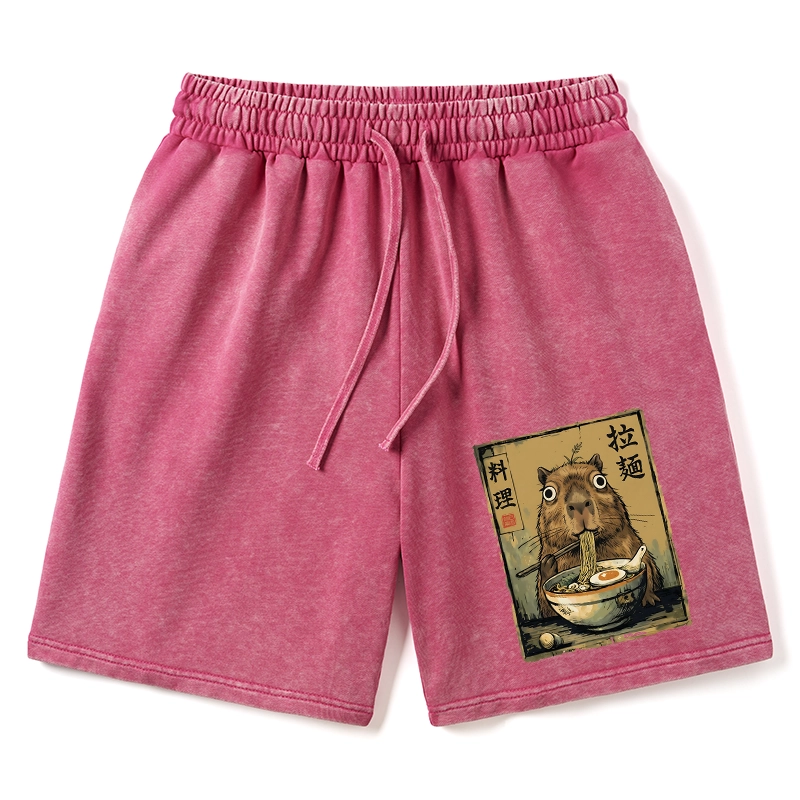 Tokyo-Tiger Cute Capybara Eating Ramen Washed Shorts