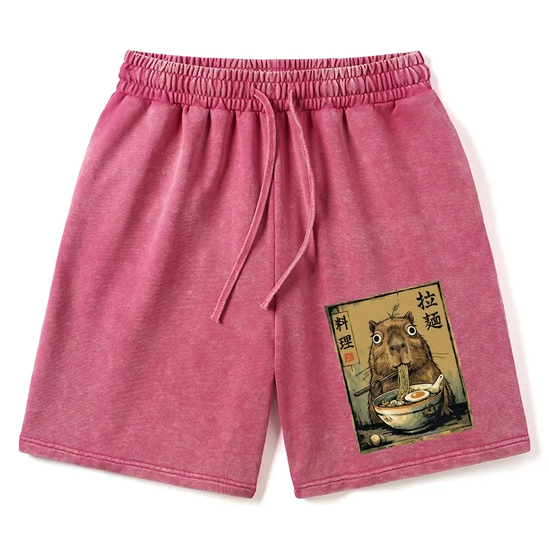 Tokyo-Tiger Cute Capybara Eating Ramen Washed Shorts