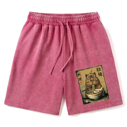Tokyo-Tiger Cute Capybara Eating Ramen Washed Shorts