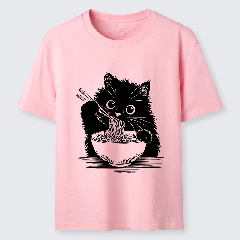 Tokyo-Tiger Black Cat Eating Ramen Funny Line Art Classic T-Shirt