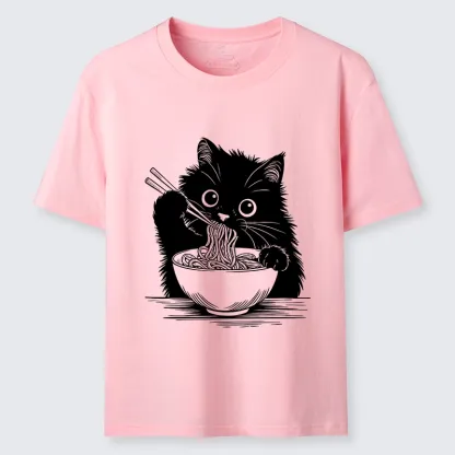 Tokyo-Tiger Black Cat Eating Ramen Funny Line Art Classic T-Shirt