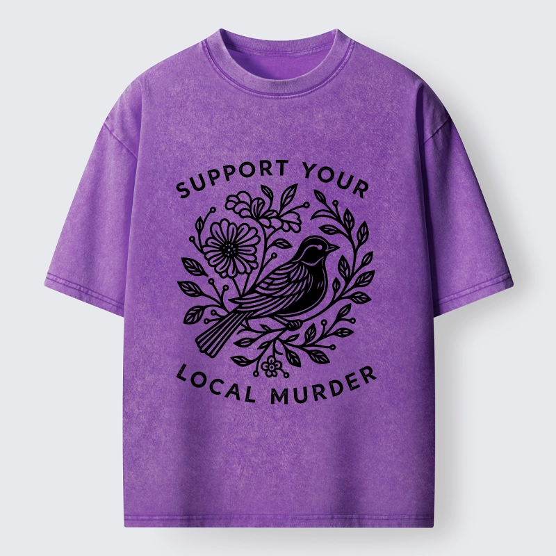 Tokyo-Tiger Floral Bird Art With A Dark Twist Washed T-Shirt