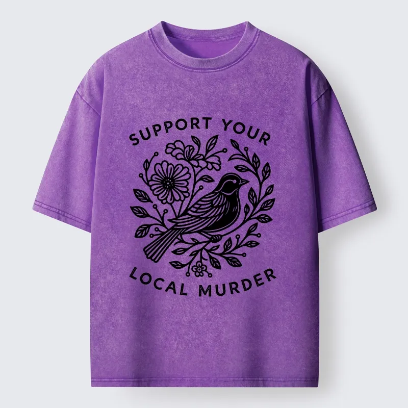 Tokyo-Tiger Floral Bird Art With A Dark Twist Washed T-Shirt