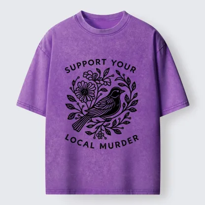 Tokyo-Tiger Floral Bird Art With A Dark Twist Washed T-Shirt