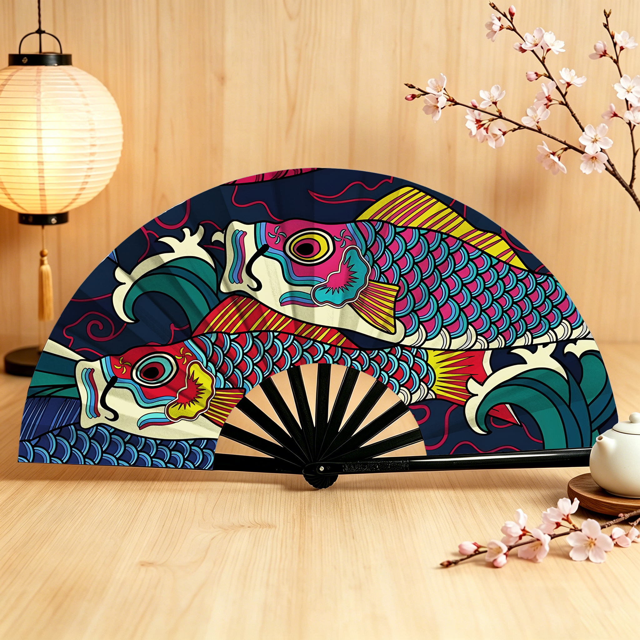 Tokyo-Tiger Colorful Japanese Koinobori Hand Fan