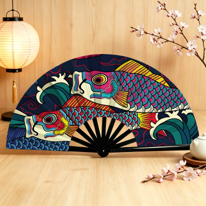 Tokyo-Tiger Colorful Japanese Koinobori Hand Fan