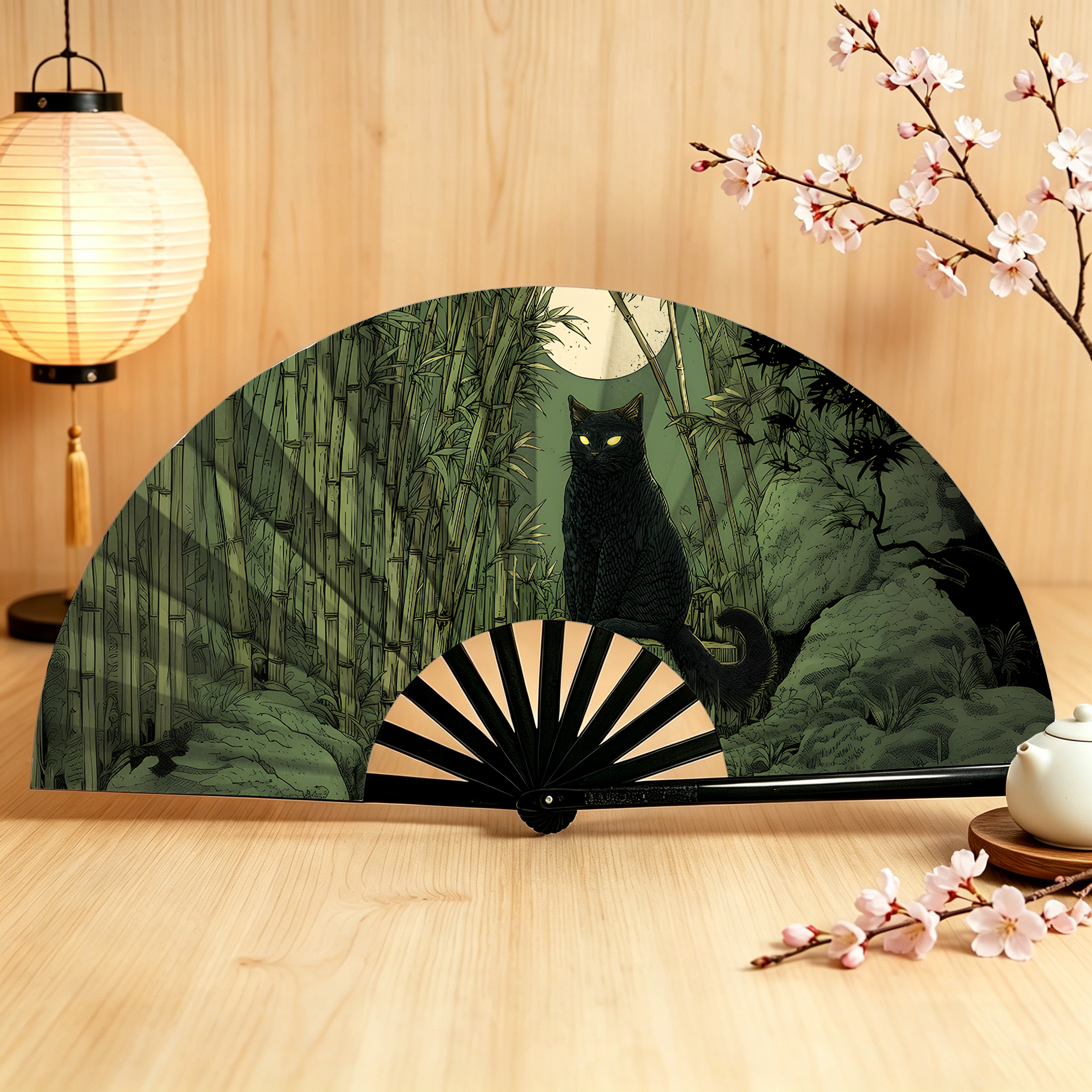 Tokyo-Tiger Cat Under The Moon Hand Fan