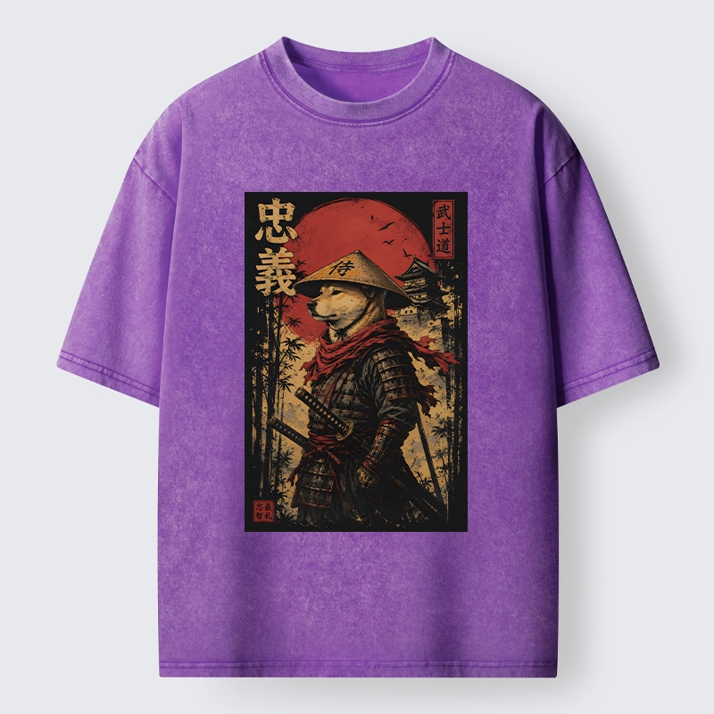 Tokyo-Tiger Loyal Samurai Dog With A Sword Washed T-Shirt