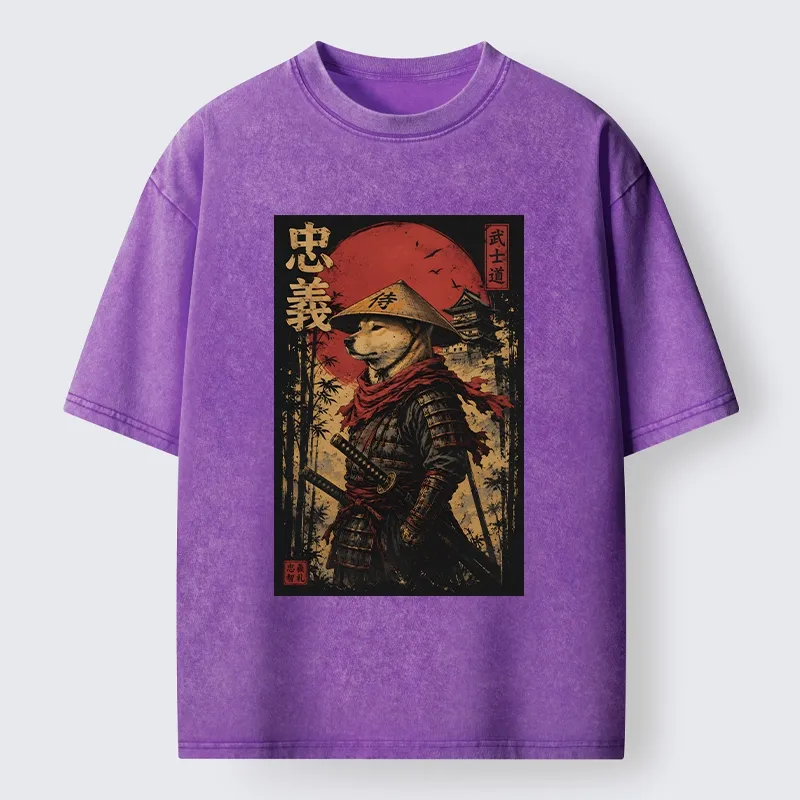 Tokyo-Tiger Loyal Samurai Dog With A Sword Washed T-Shirt