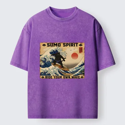 Tokyo-Tiger Sumo Cat Riding Its Own Wave Washed T-Shirt