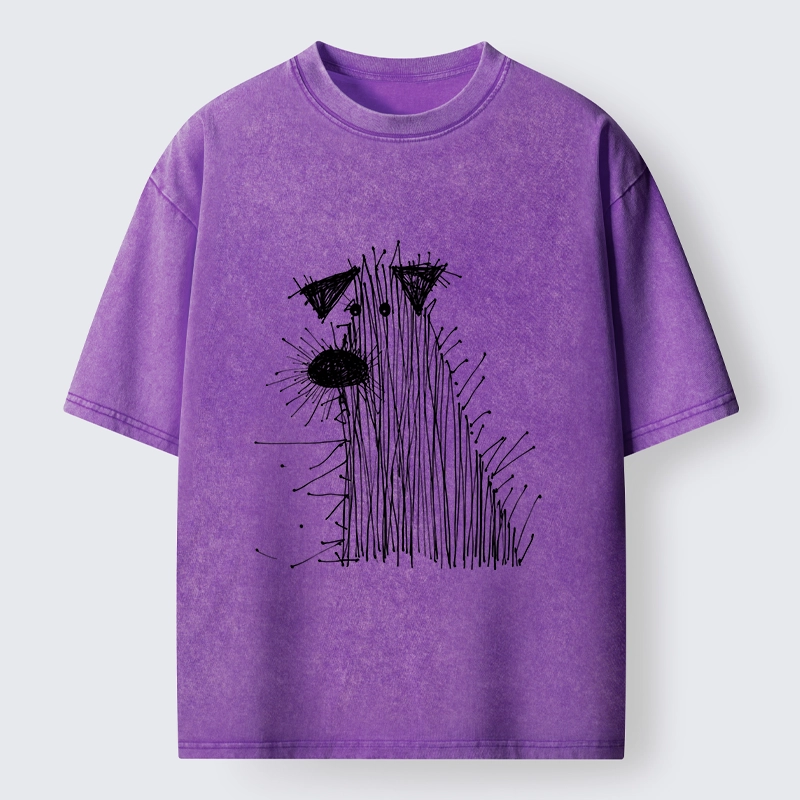 Tokyo-Tiger Wild And Woolly Hand Drawn Dog Washed T-Shirt