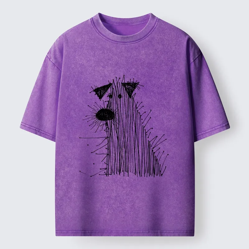 Tokyo-Tiger Wild And Woolly Hand Drawn Dog Washed T-Shirt