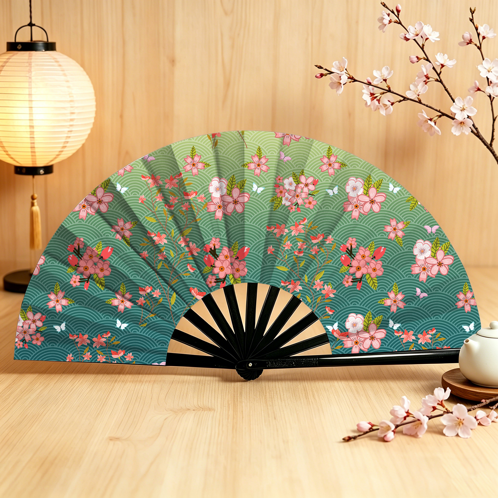 Tokyo-Tiger Sakura Blossom Waves Hand Fan