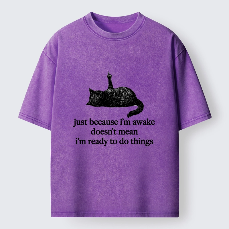 Tokyo-Tiger Black Cat Says Its Not Ready Yet Washed T-Shirt