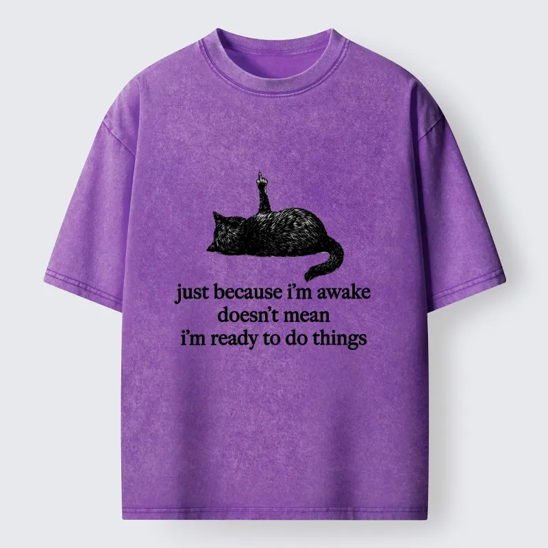 Tokyo-Tiger Black Cat Says Its Not Ready Yet Washed T-Shirt