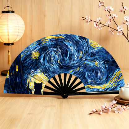 Tokyo-Tiger Cat Under The Stars Hand Fan