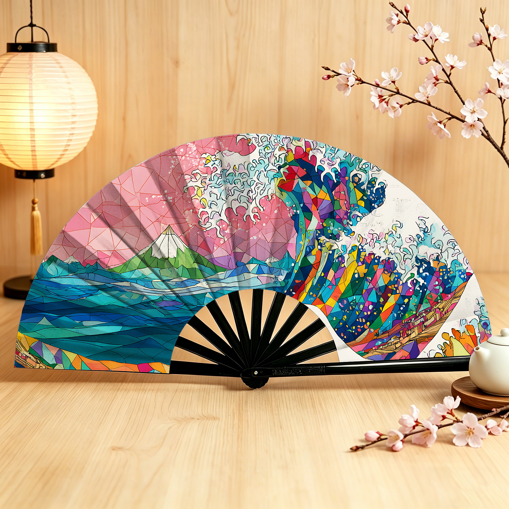Tokyo-Tiger Colorful Prismatic Wave Hand Fan