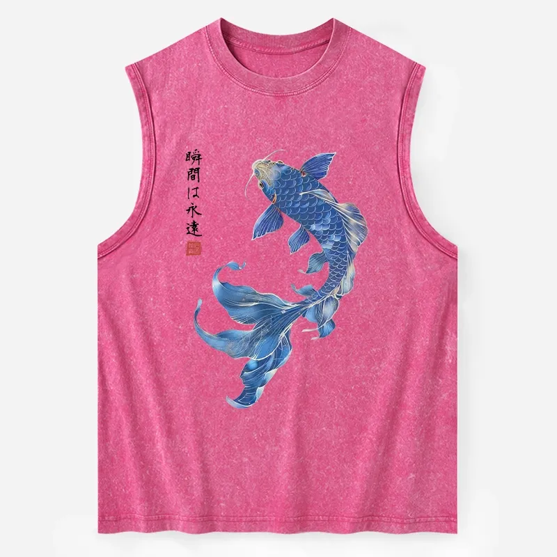 Tokyo-Tiger Lucky Blue Koi Fish Art Washed Tank