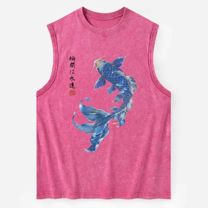 Tokyo-Tiger Lucky Blue Koi Fish Art Washed Tank