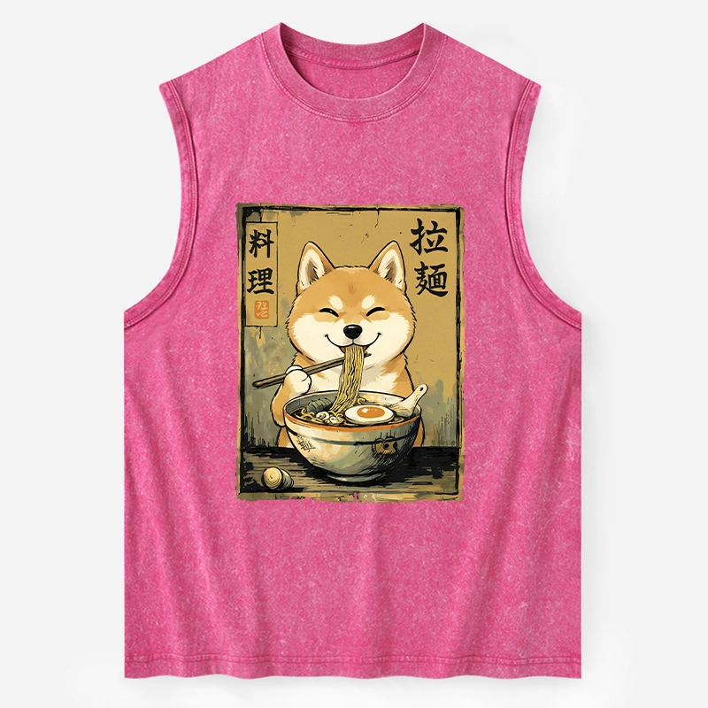 Tokyo-Tiger Happy Shiba Eating Ramen Washed Tank