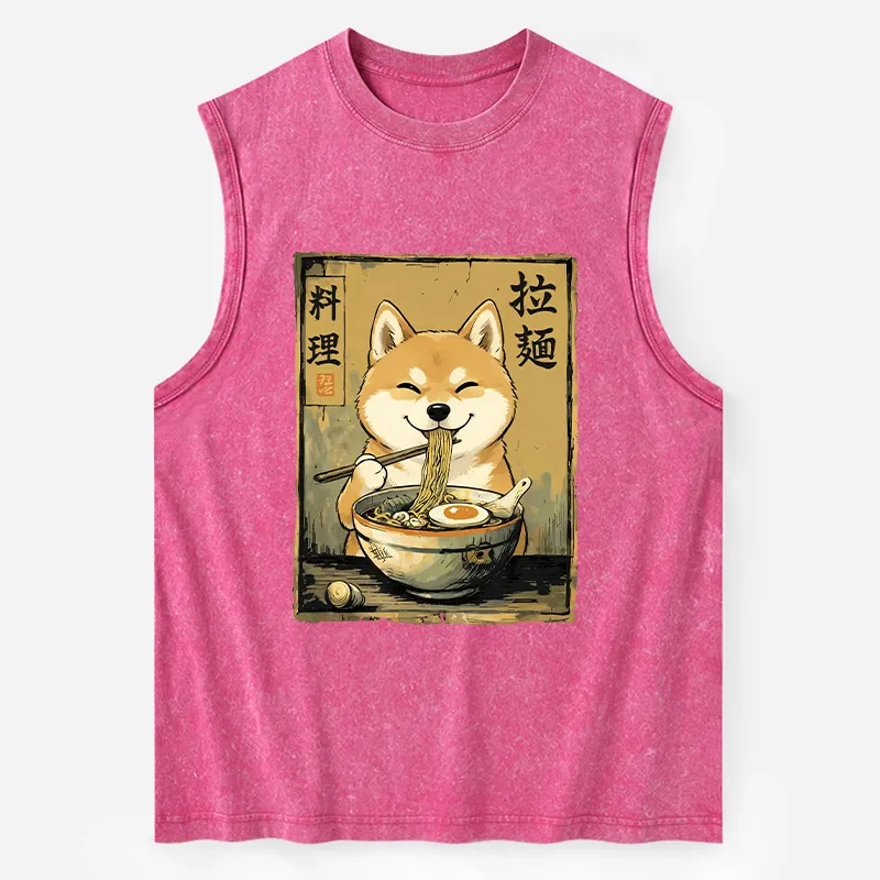 Tokyo-Tiger Happy Shiba Eating Ramen Washed Tank