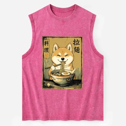 Tokyo-Tiger Happy Shiba Eating Ramen Washed Tank